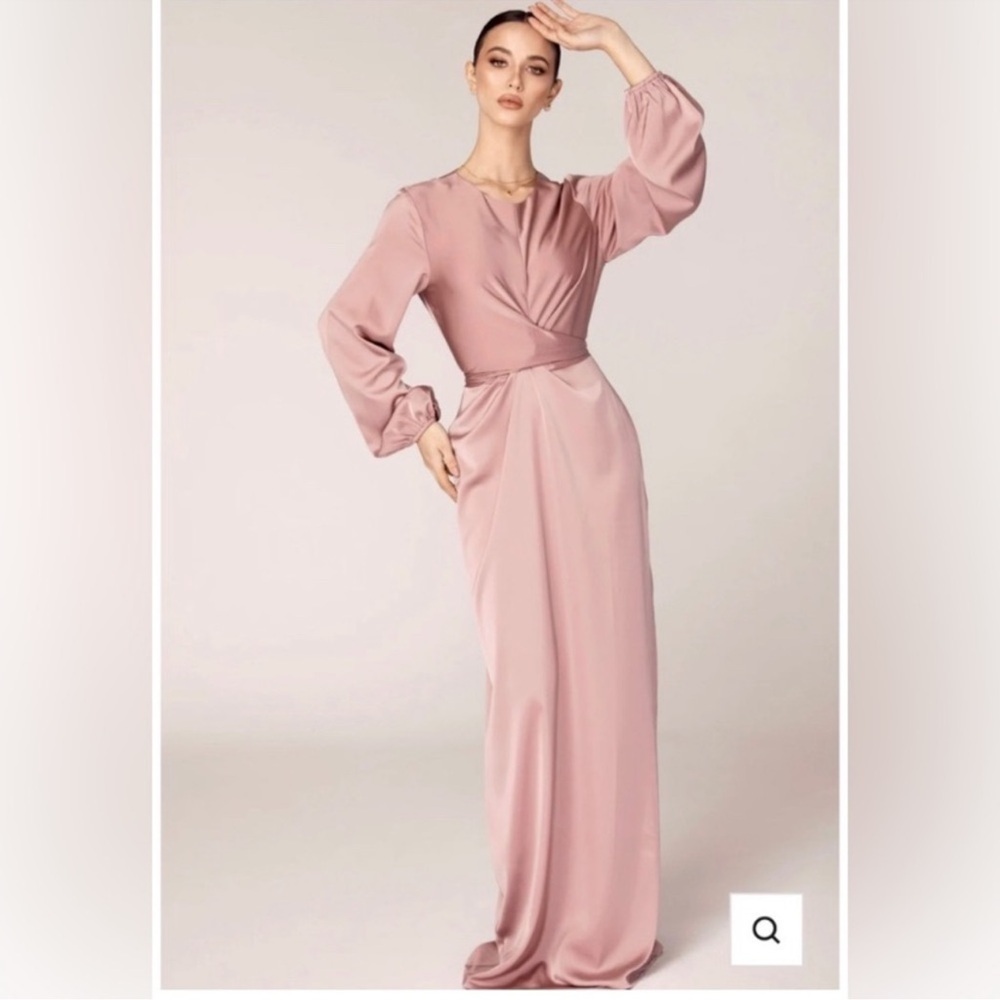 Alessandra Tie Waist Satin Maxi Dress - Dusty Rose